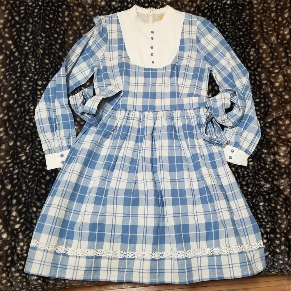 fi.n.t blue plaid long sleeve prairie dress